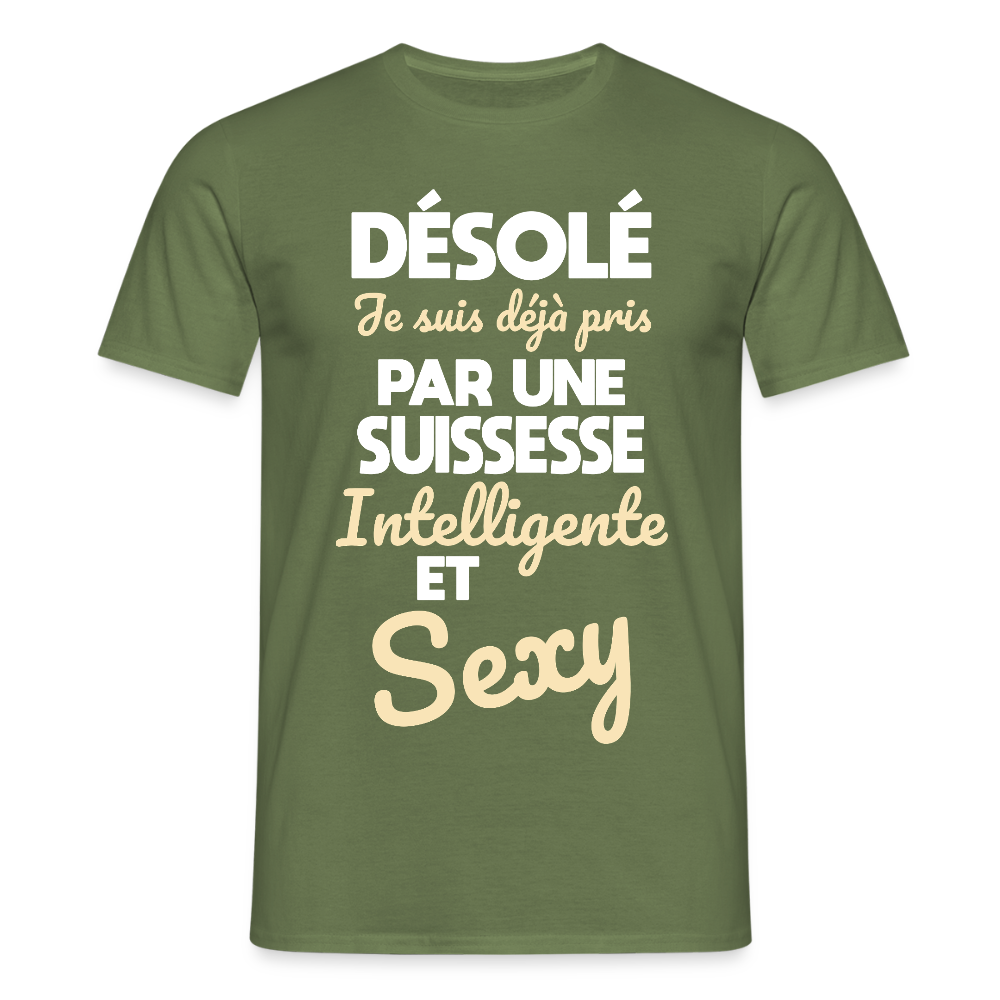 T-shirt Homme -  Je suis déjà pris par une Suissesse intelligente et sexy - vert militaire