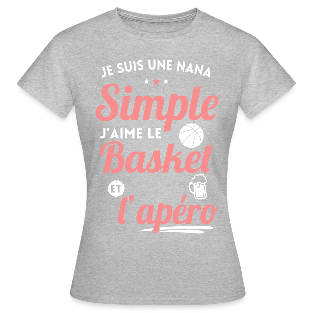T-shirt Femme - J'aime le basket et l'apéro - gris chiné