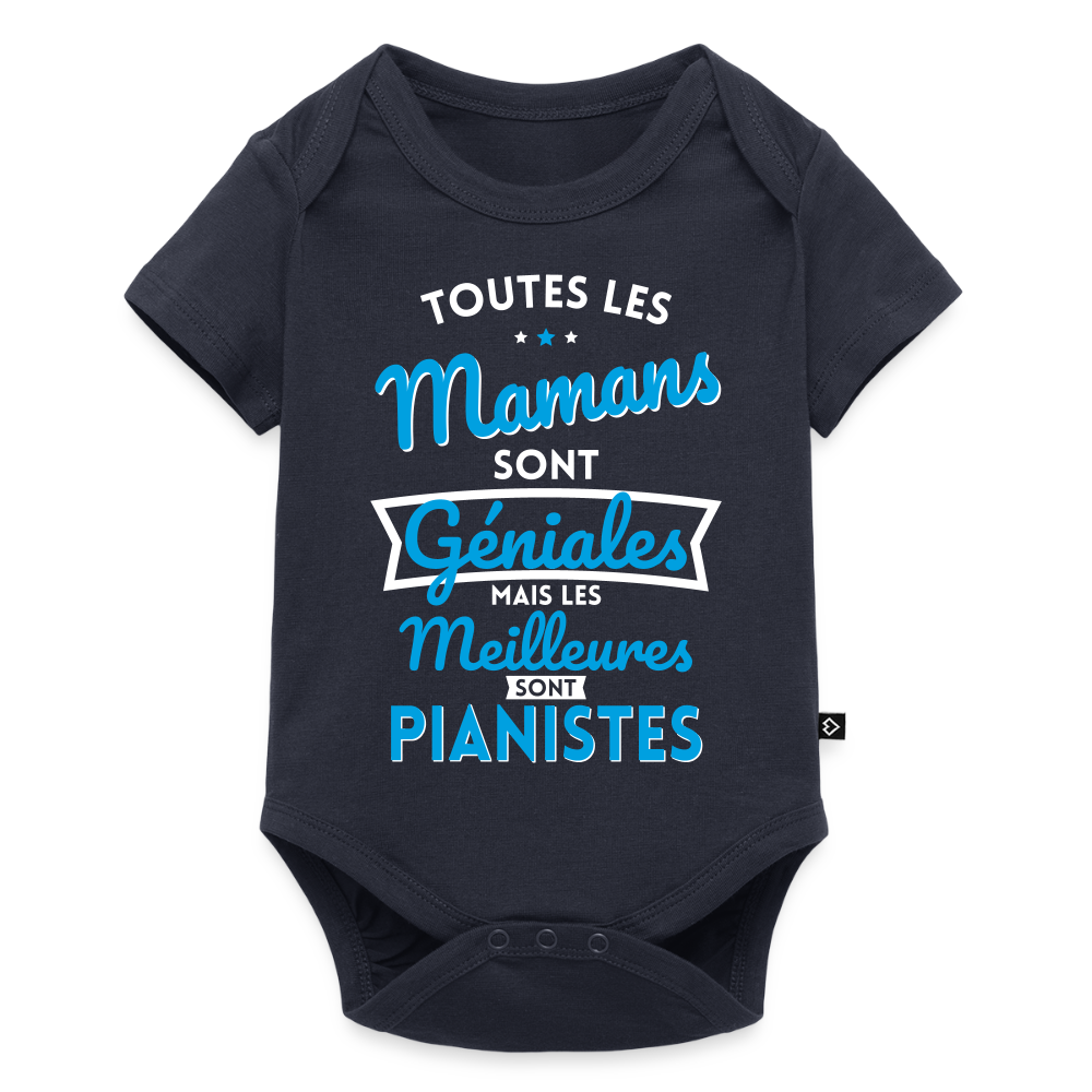 Body Bébé bio manches courtes - Mamans géniales - Les meilleures sont pianistes - bleu marine