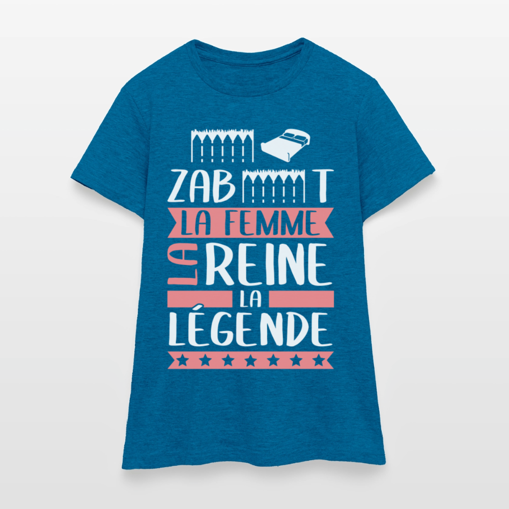 T-shirt femme Elisabeth rébus – La femme, la reine, la légende - bleu saphir antique chiné