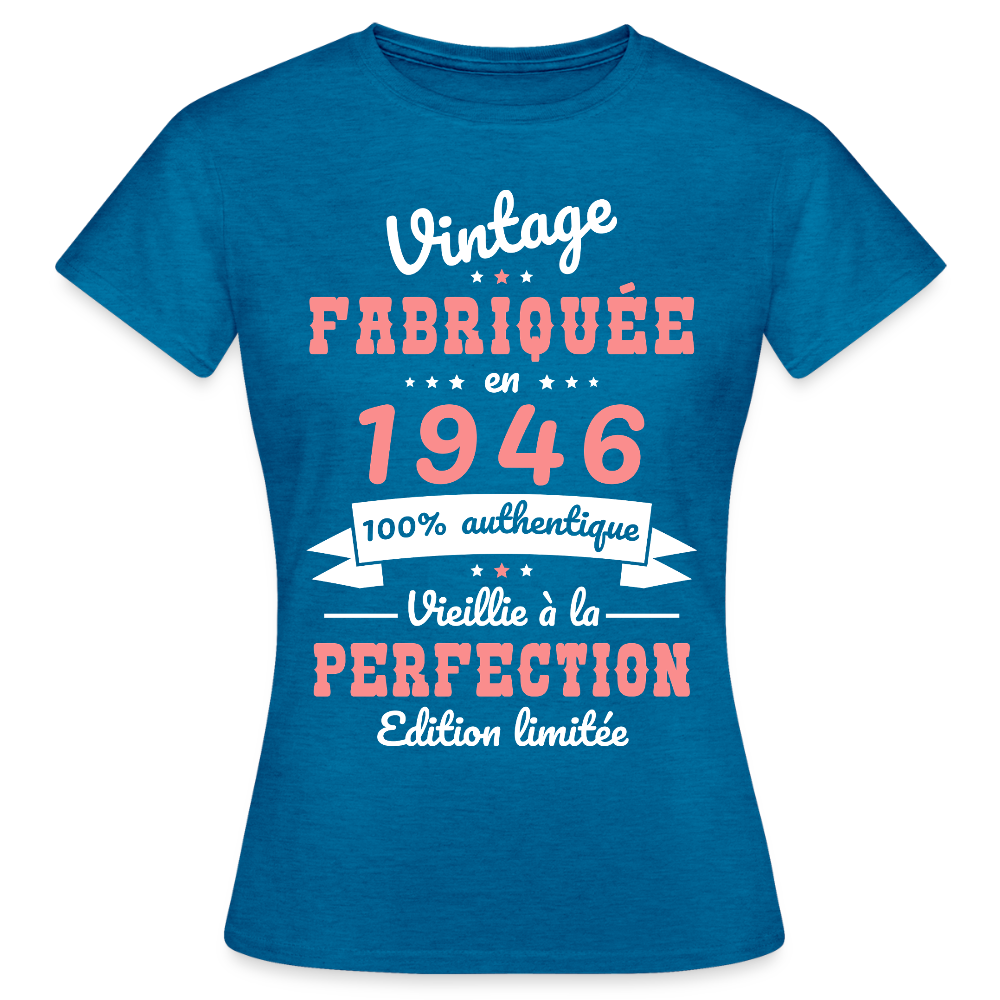 T-shirt anniversaire femme 80 ans – Vintage 1946 - bleu saphir antique chiné