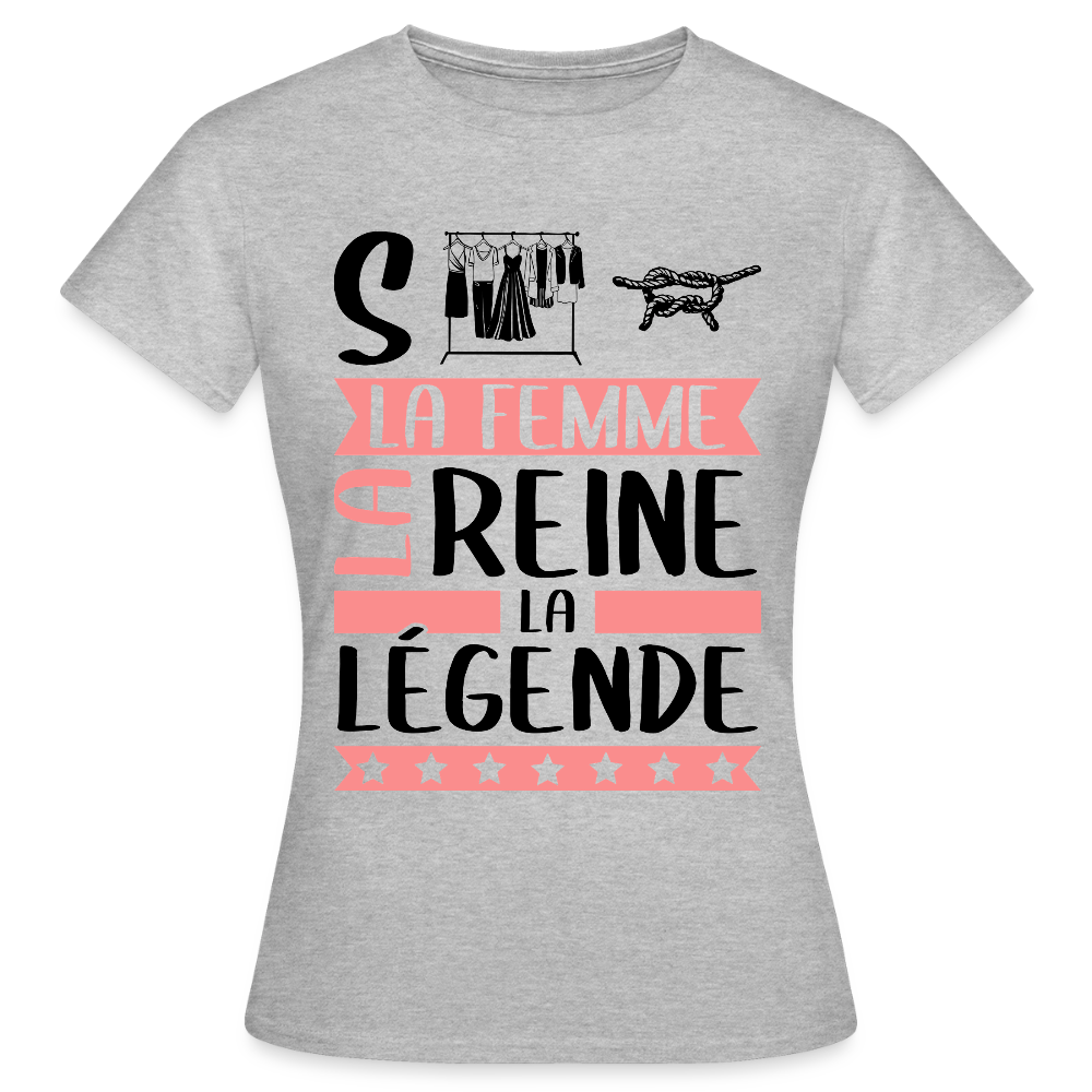 T-shirt femme coloris clair Sabine en rébus – La femme, la reine, la légende - gris chiné