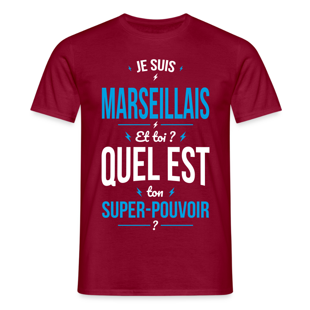 T-shirt Homme - Je suis Marseillais - Super-pouvoir - rouge brique