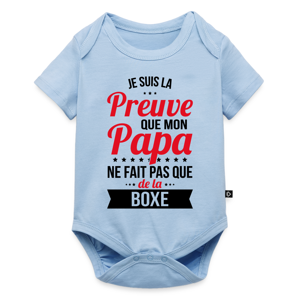 Body Bébé bio manches courtes - Mon Papa Ne Fait Pas Que De La Boxe - bleu clair