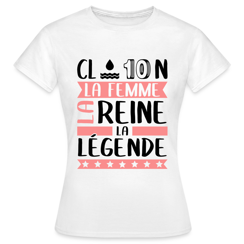 T-shirt femme coloris clair Claudine en rébus – La femme, la reine, la légende - blanc