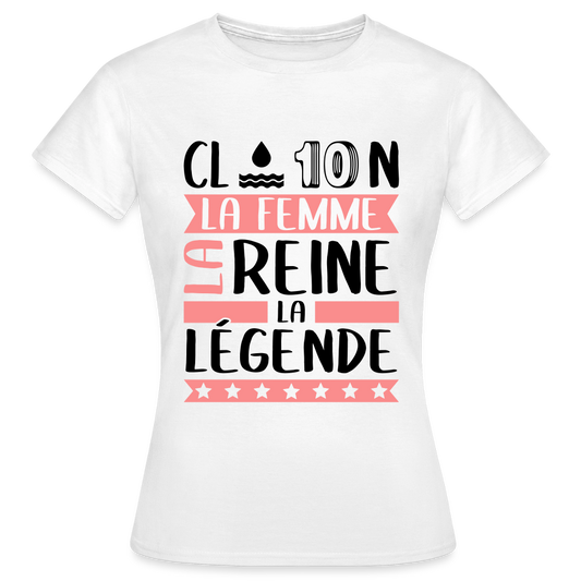 T-shirt femme coloris clair Claudine en rébus – La femme, la reine, la légende - blanc