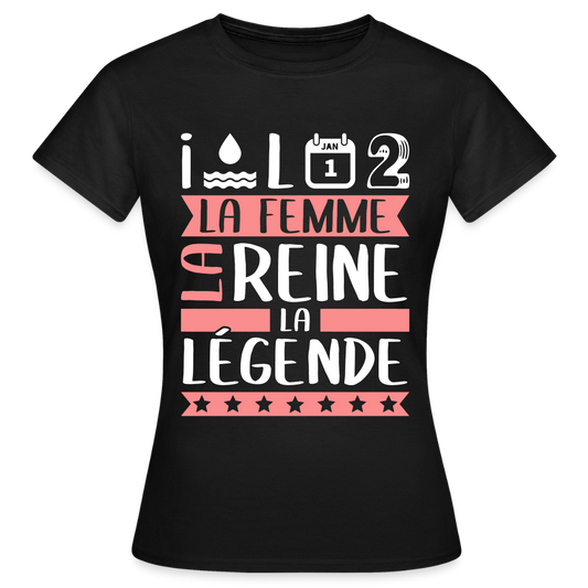 T-shirt femme Yolande rébus – La femme, la reine, la légende - noir