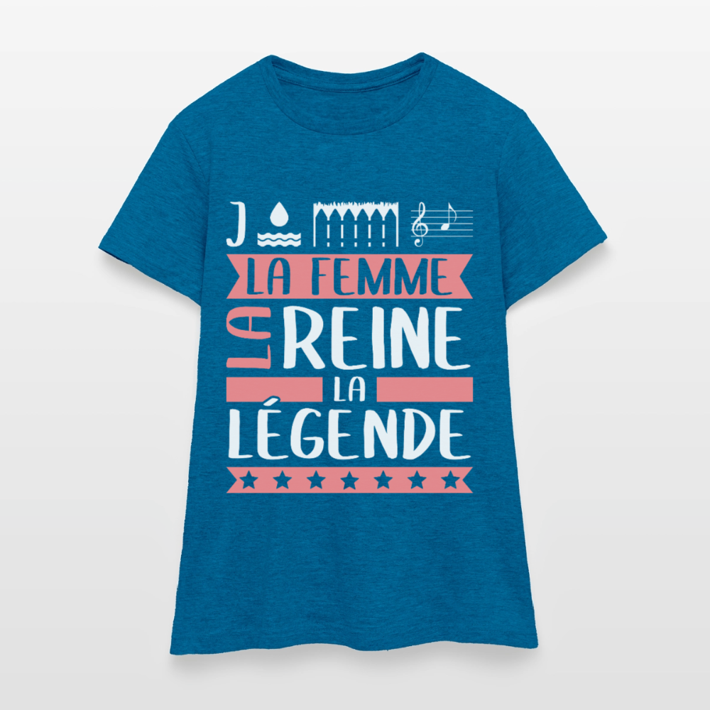 T-shirt femme Joëlla rébus – La femme, la reine, la légende - bleu saphir antique chiné