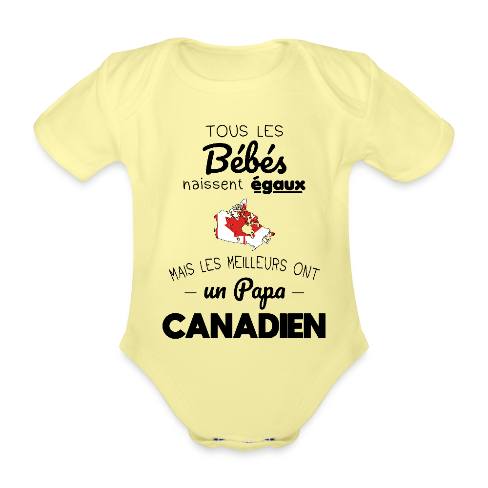 Body Bébé bio manches courtes - Les Meilleurs Ont Un Papa Canadien - jaune délavé