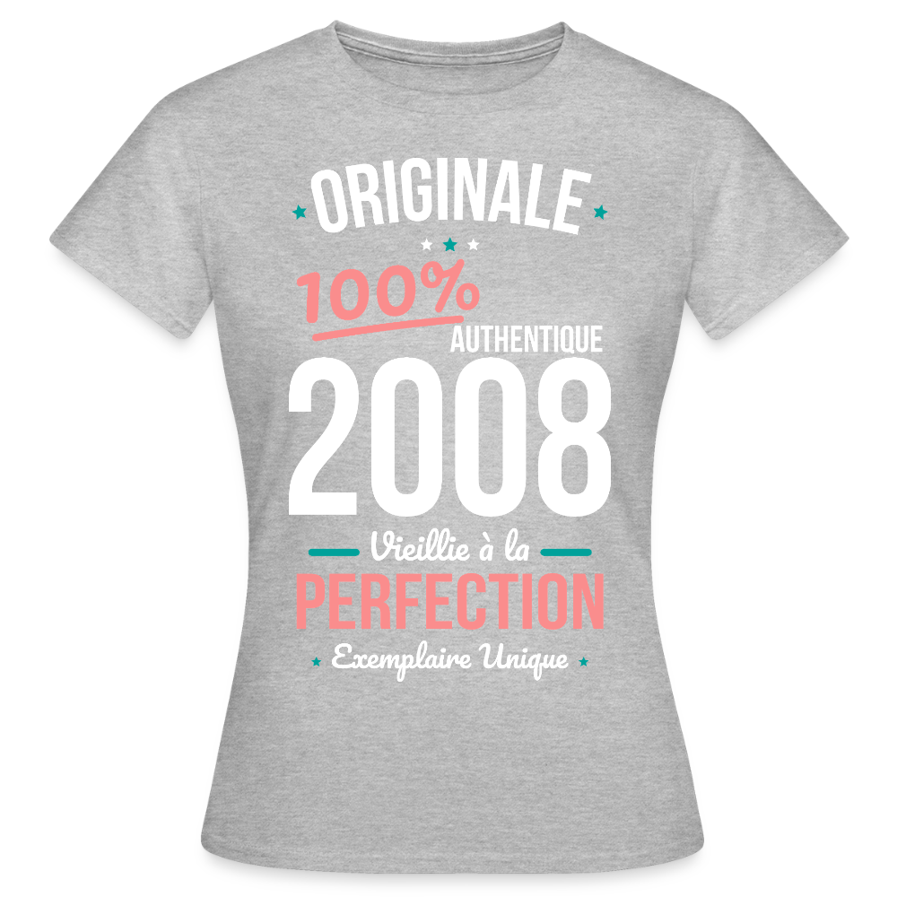 T-shirt anniversaire 18 ans Femme – Originale 2008 Authentique - gris chiné