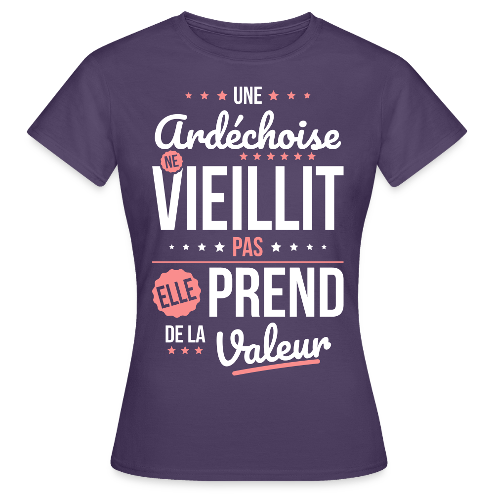 T-shirt Femme - Une Ardéchoise ne vieillit pas - violet foncé