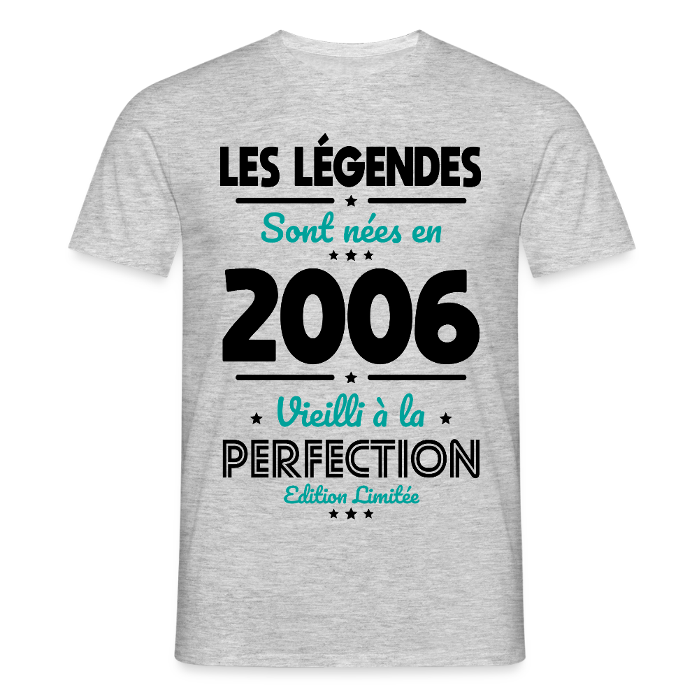 T-shirt anniversaire homme 20 ans couleur claire – Les légendes sont nées en 2006 - gris chiné