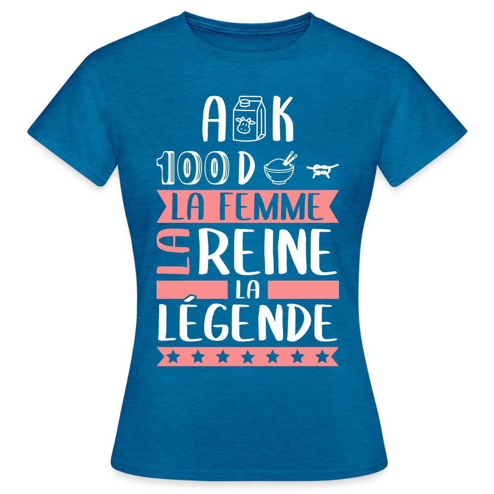 T-shirt femme Alexandra rébus – La femme, la reine, la légende - bleu saphir antique chiné