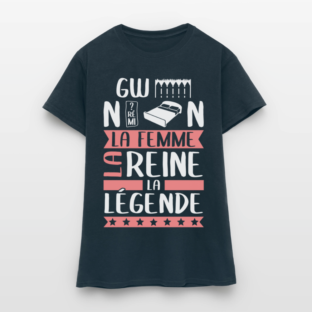T-shirt femme Gwendoline rébus – La femme, la reine, la légende - marine