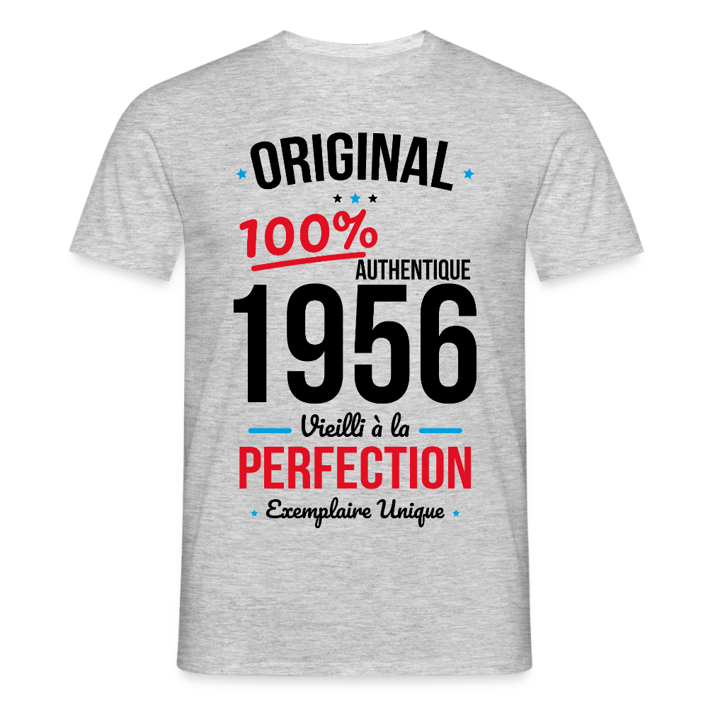 T-shirt anniversaire 70 ans Homme coloris clair – Original 1956 Authentique - gris chiné