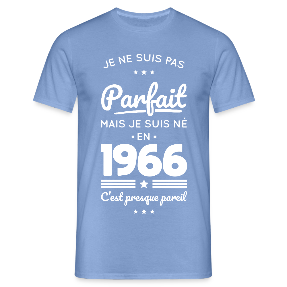 T-shirt anniversaire homme 60 ans – Pas parfait mais né en 1966 - carolina blue
