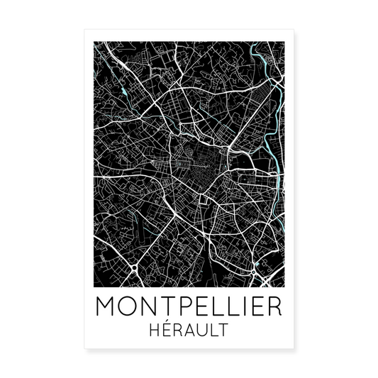 Poster Montpellier - Plan Montpellier - 20 x 30 cm - blanc