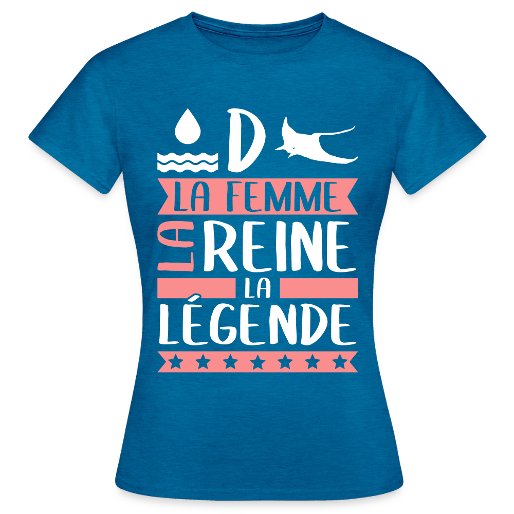 T-shirt femme Audrey rébus – La femme, la reine, la légende - bleu saphir antique chiné