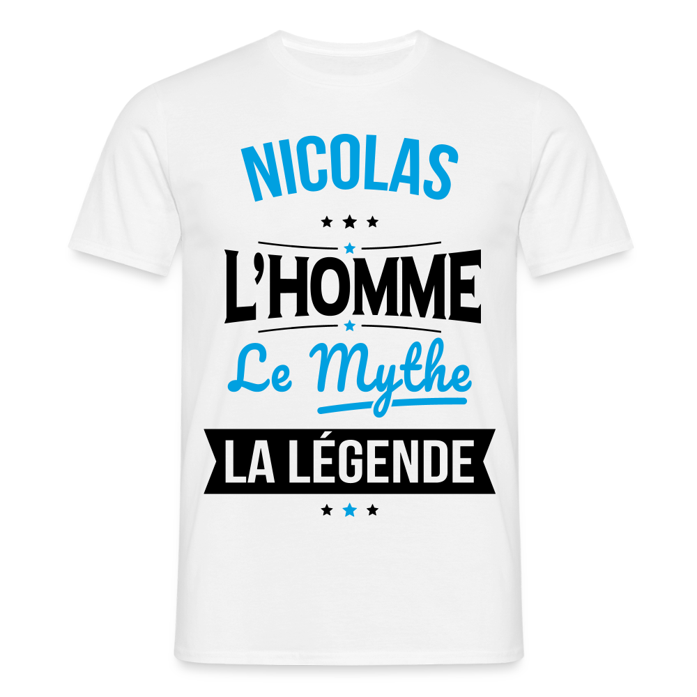 T-shirt Homme - Nicolas - l'Homme - le Mythe - la Légende - blanc