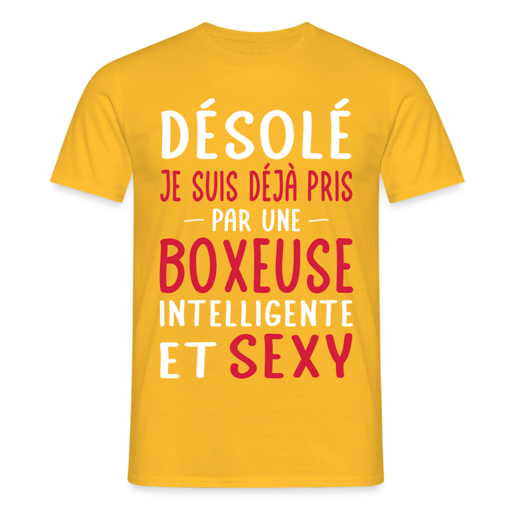T-shirt Homme - Je suis déjà pris par une boxeuse intelligente et sexy - jaune