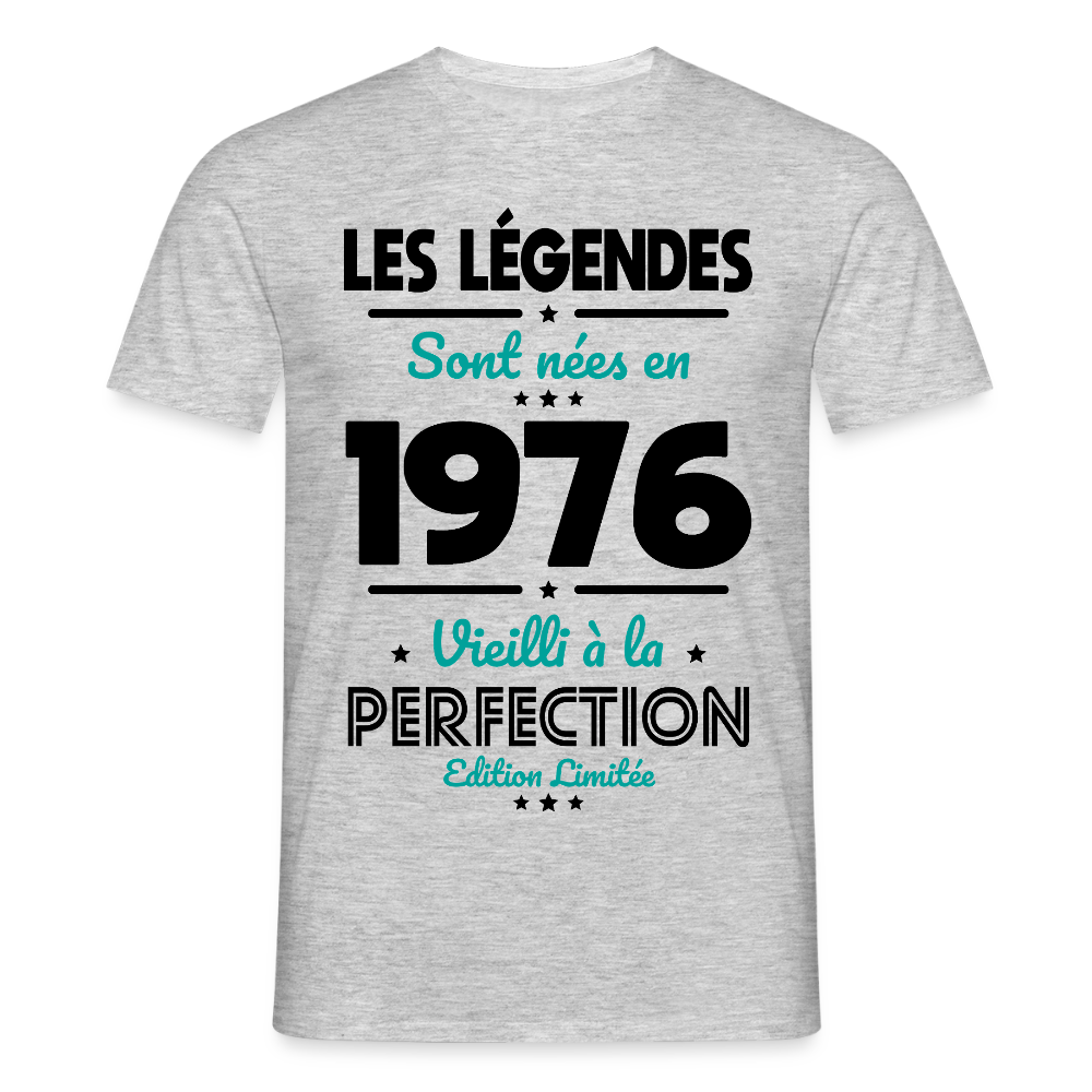 T-shirt anniversaire homme 50 ans couleur claire – Les légendes sont nées en 1976 - gris chiné