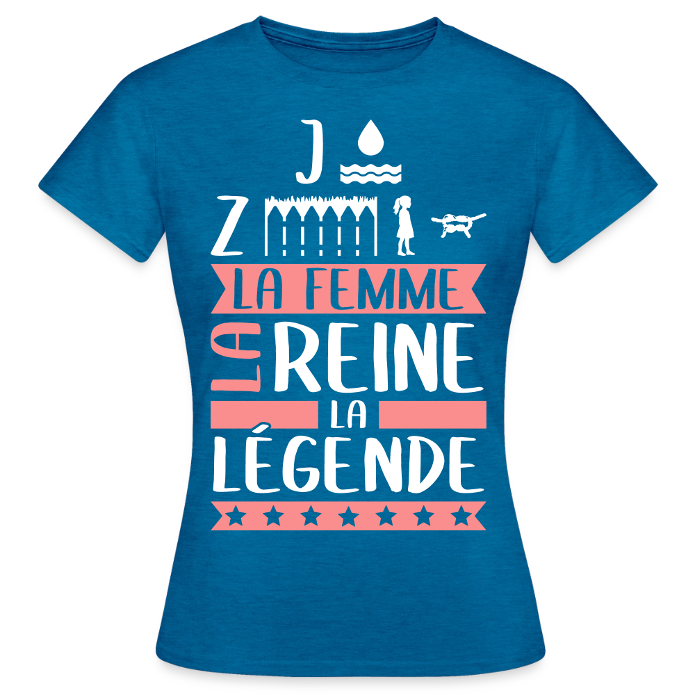 T-shirt femme Joséphine rébus – La femme, la reine, la légende - bleu saphir antique chiné