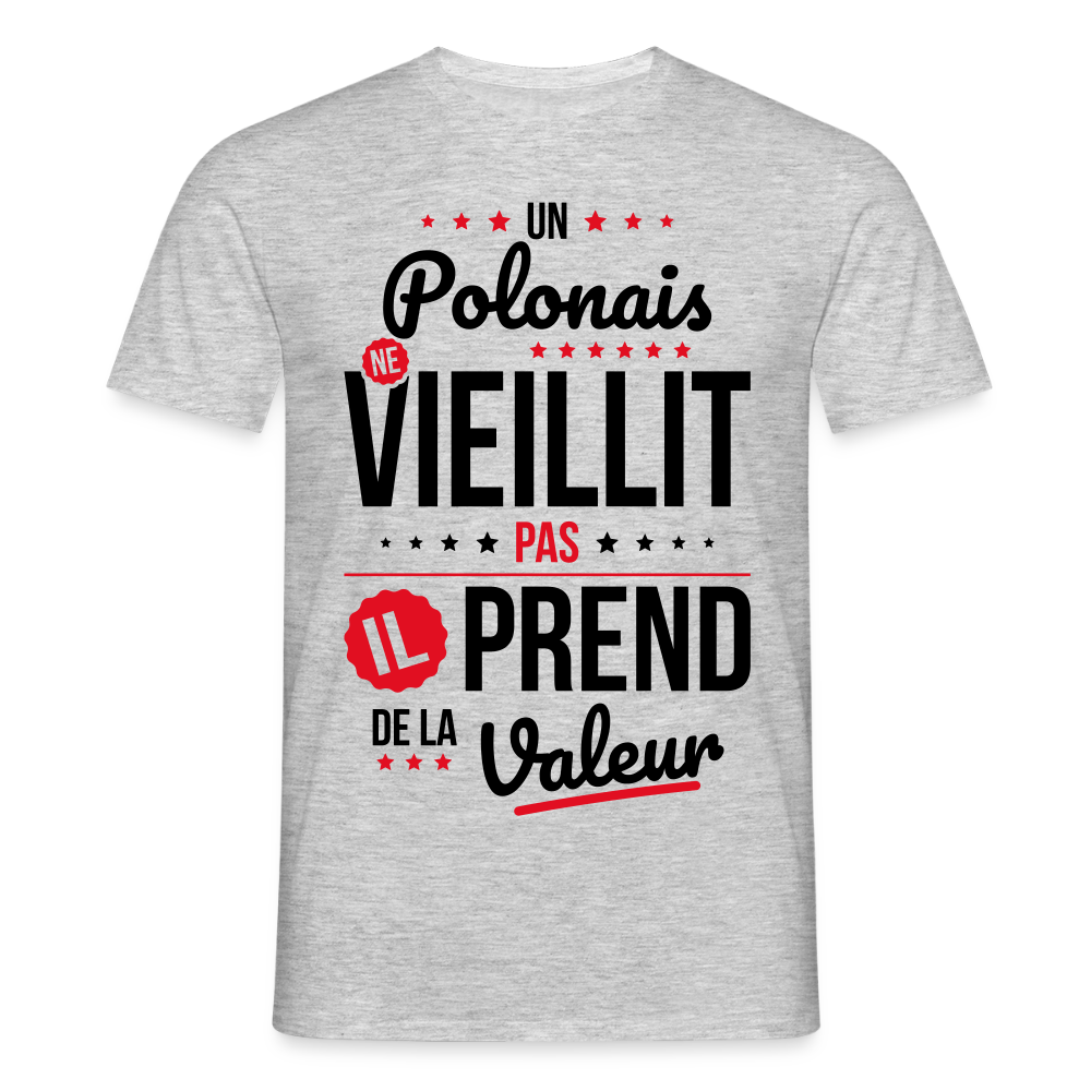 T-shirt Homme - Un Polonais ne vieillit pas - gris chiné