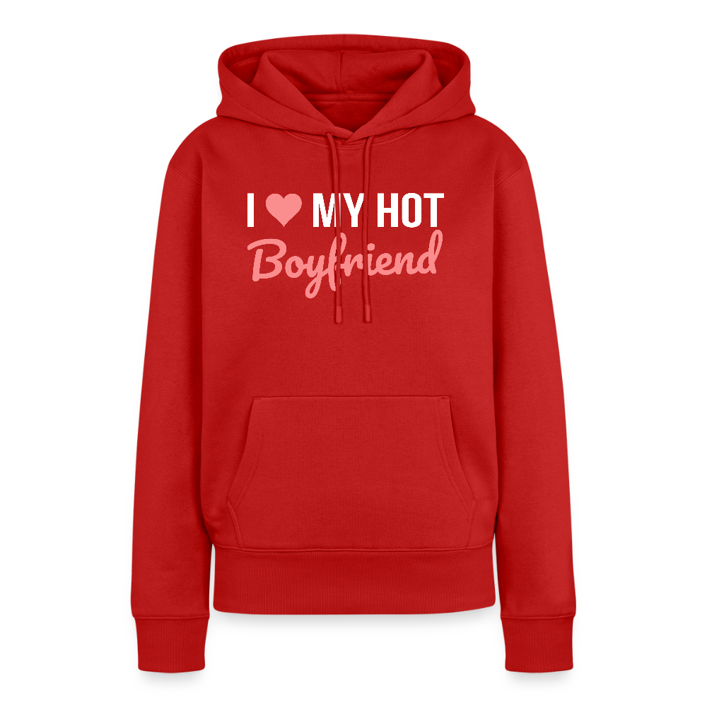 Sweat à Capuche Premium Bio Femme “I Love My Hot Boyfriend” – Idée cadeau Saint-Valentin - rouge