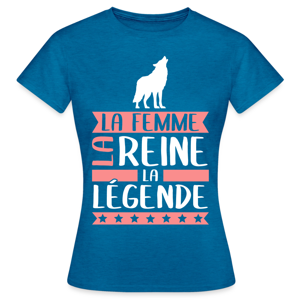 T-shirt femme Lou rébus – La femme, la reine, la légende - bleu saphir antique chiné