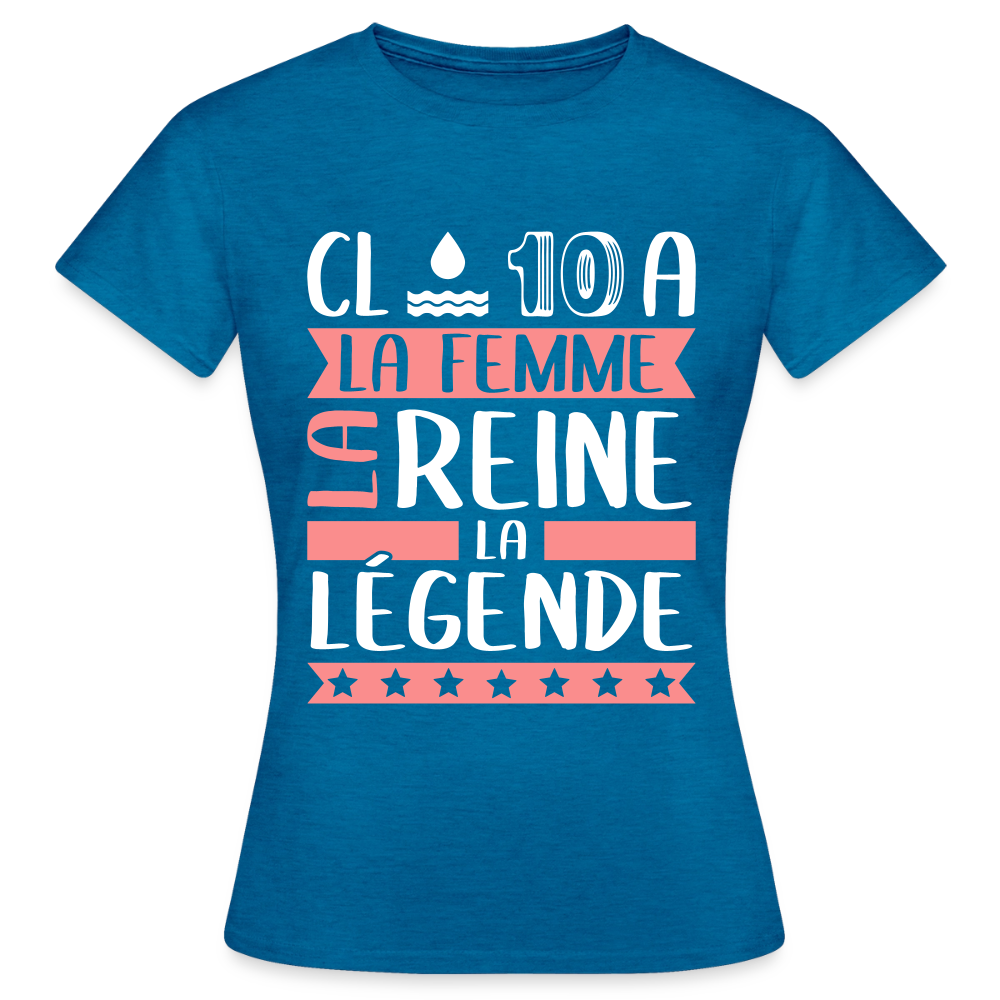 T-shirt femme Claudia rébus – La femme, la reine, la légende - bleu saphir antique chiné