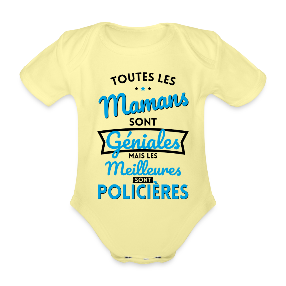 Body Bébé bio manches courtes - Mamans géniales - Les meilleures sont policières - jaune délavé