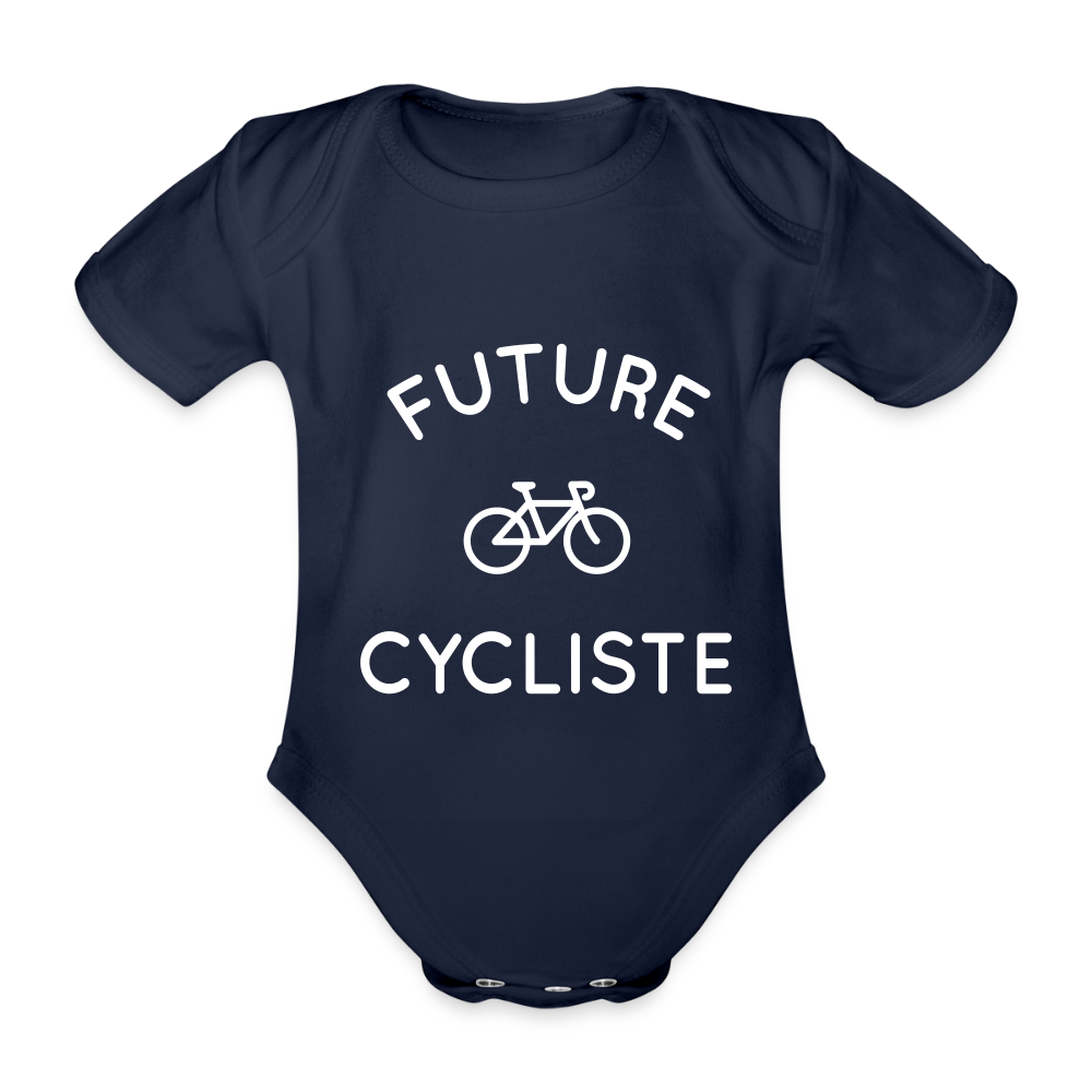 Body Bébé bio manches courtes - Future cycliste - marine foncé