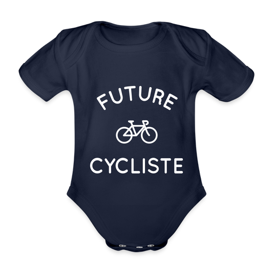 Body Bébé bio manches courtes - Future cycliste - marine foncé