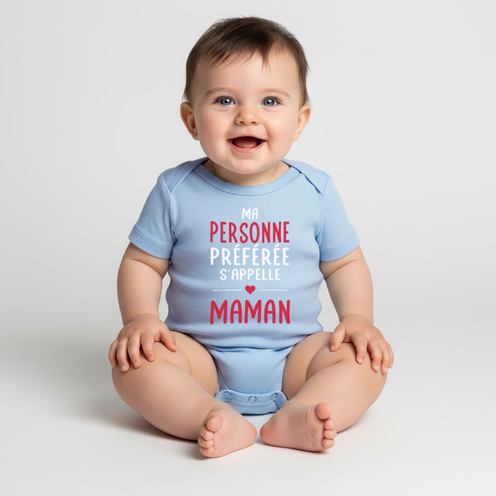 Body bébé bio manches courtes - Ma personne préférée s'appelle Maman - bleu clair