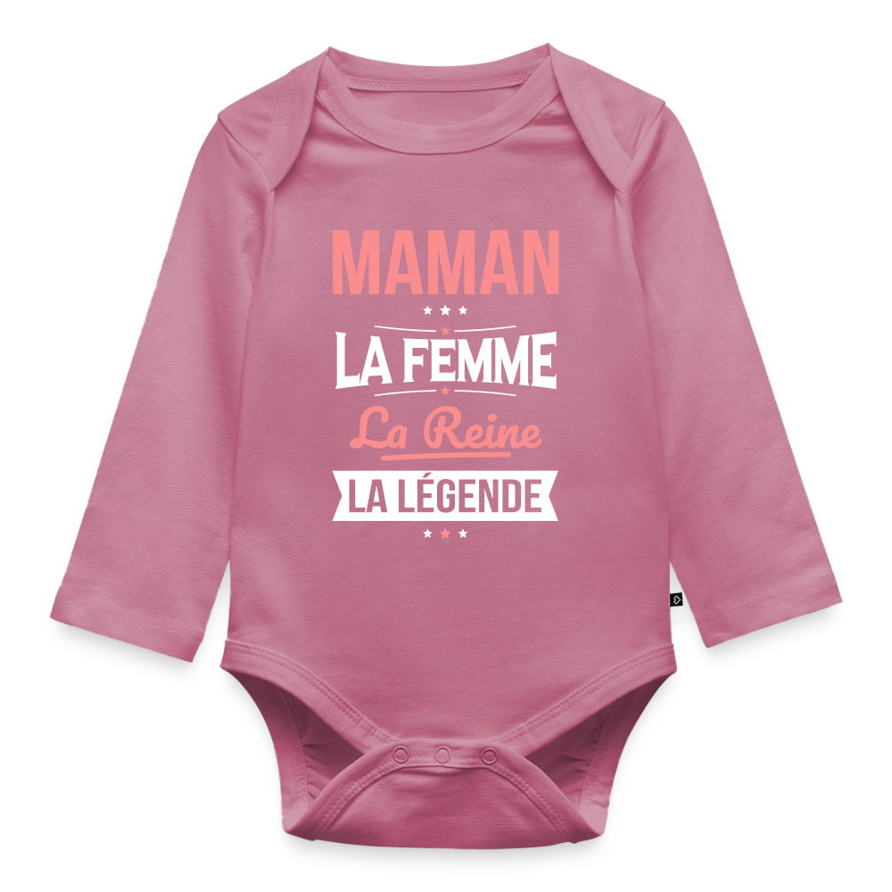 Body bébé bio manches longues motif rose - Maman, femme, reine, légende - mauve