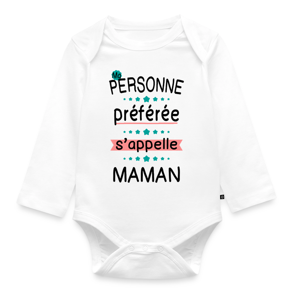 Body bébé bio manches longues coloris clair impression rose - Personne préférée Maman - blanc