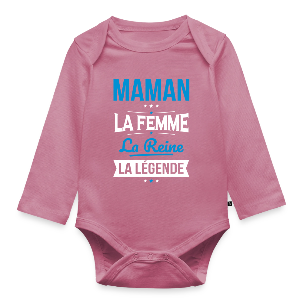 Body bébé bio manches longues - Maman, femme, reine, légende - mauve