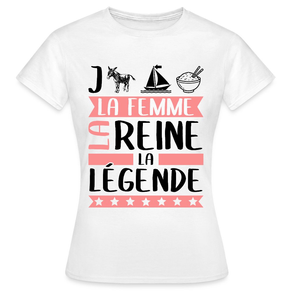 T-shirt femme coloris clair Jeanne-Marie rébus – La femme, la reine, la légende - blanc