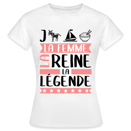 T-shirt femme coloris clair Jeanne-Marie rébus – La femme, la reine, la légende - blanc