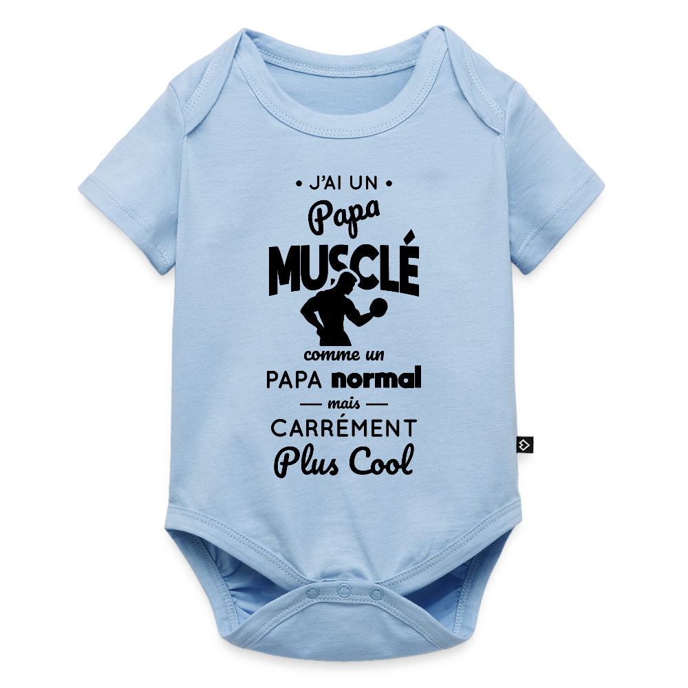 Body Bébé bio manches courtes - J'ai un papa musclé - bleu clair