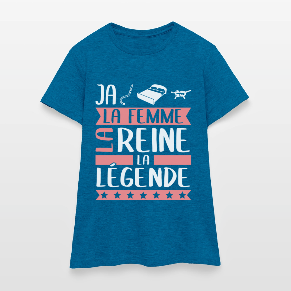T-shirt femme Jacqueline rébus – La femme, la reine, la légende - bleu saphir antique chiné