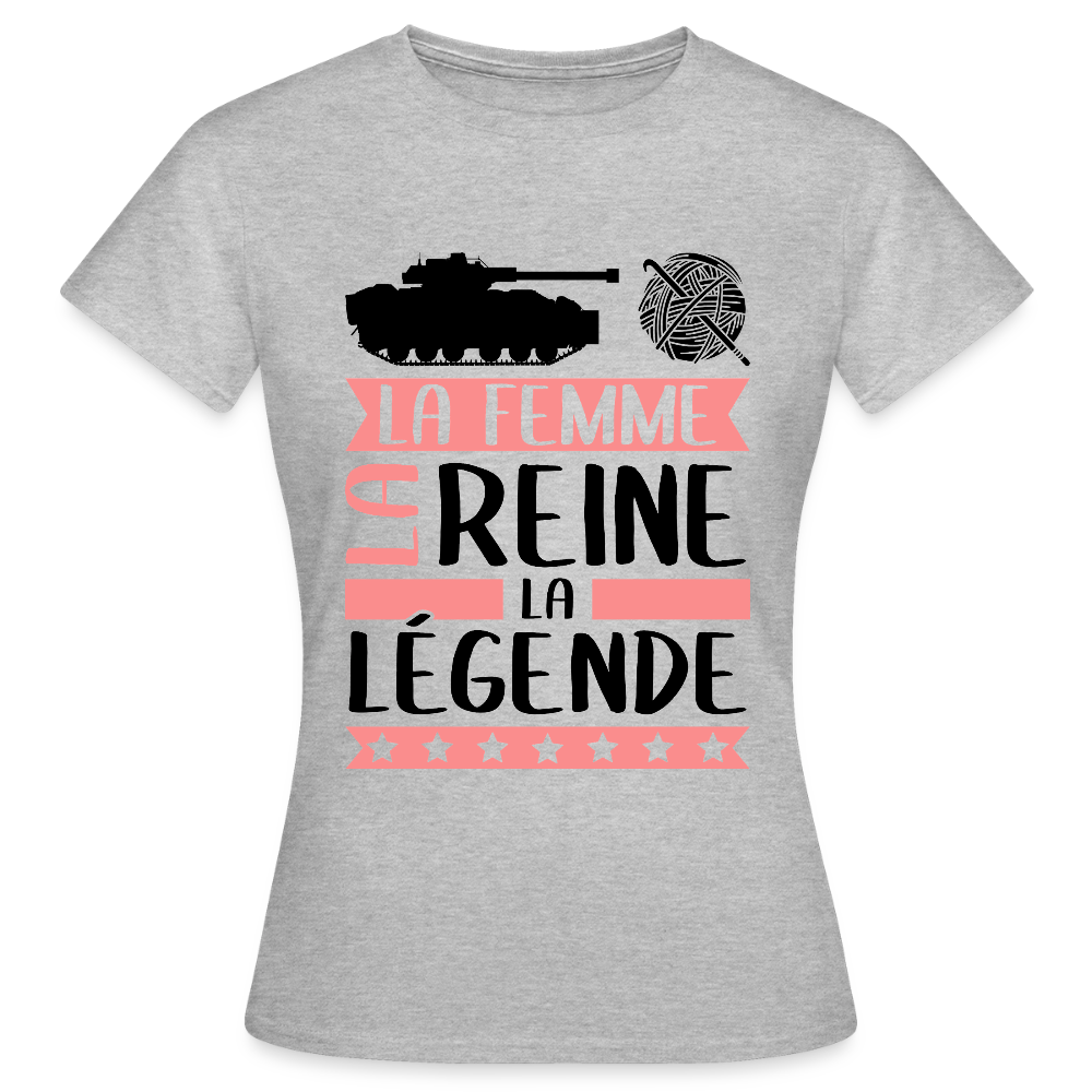 T-shirt femme coloris clair Charlène en rébus – La femme, la reine, la légende - gris chiné