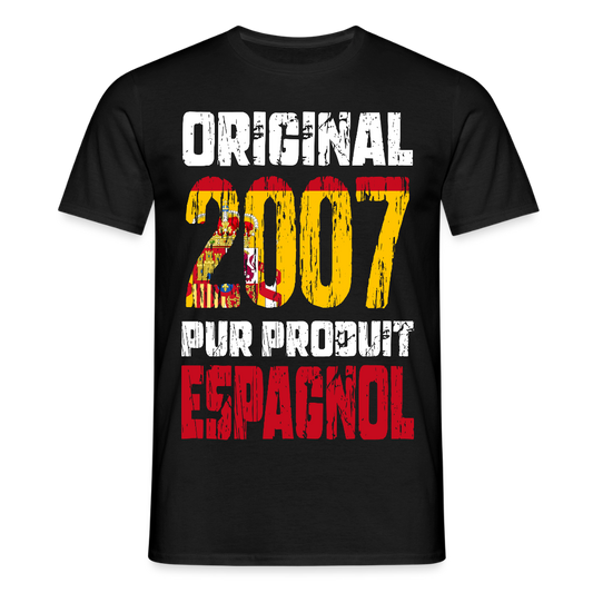 T-shirt Homme - Anniversaire 18 Ans - Original 2007 - Pur produit Espagnol - noir