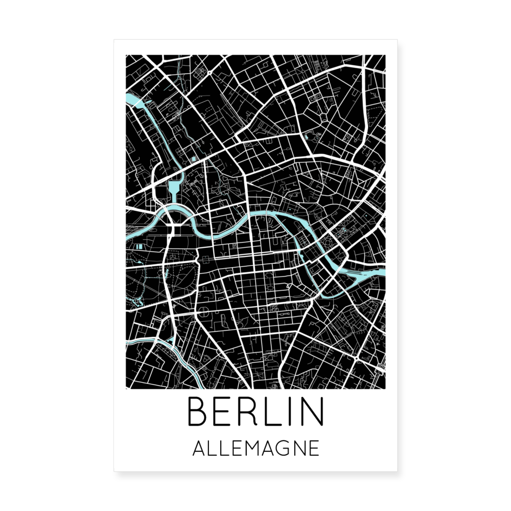Poster Berlin - Plan Berlin - 20 x 30 cm - blanc