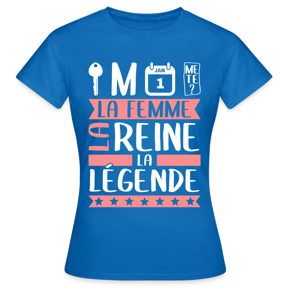 T-shirt femme Clémence rébus – La femme, la reine, la légende - bleu royal