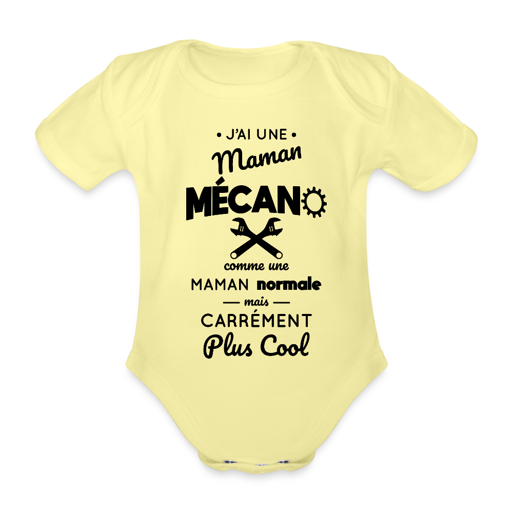 Body Bébé bio manches courtes - J'ai une maman mécano - jaune délavé