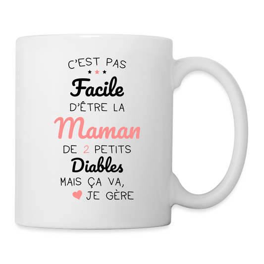 Mug blanc - Pas facile d'être la maman de 2 petits diables - blanc