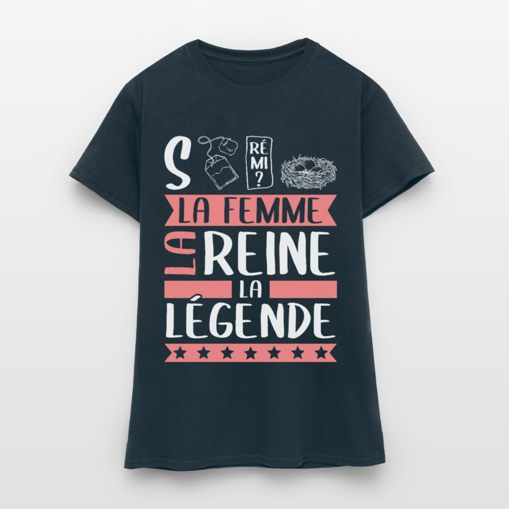 T-shirt femme Stéphanie rébus – La femme, la reine, la légende - marine