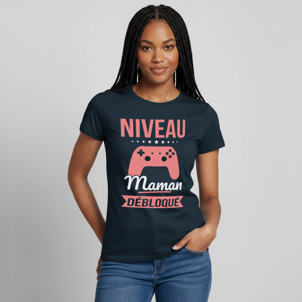T-shirt femme - Niveau maman débloqué - marine