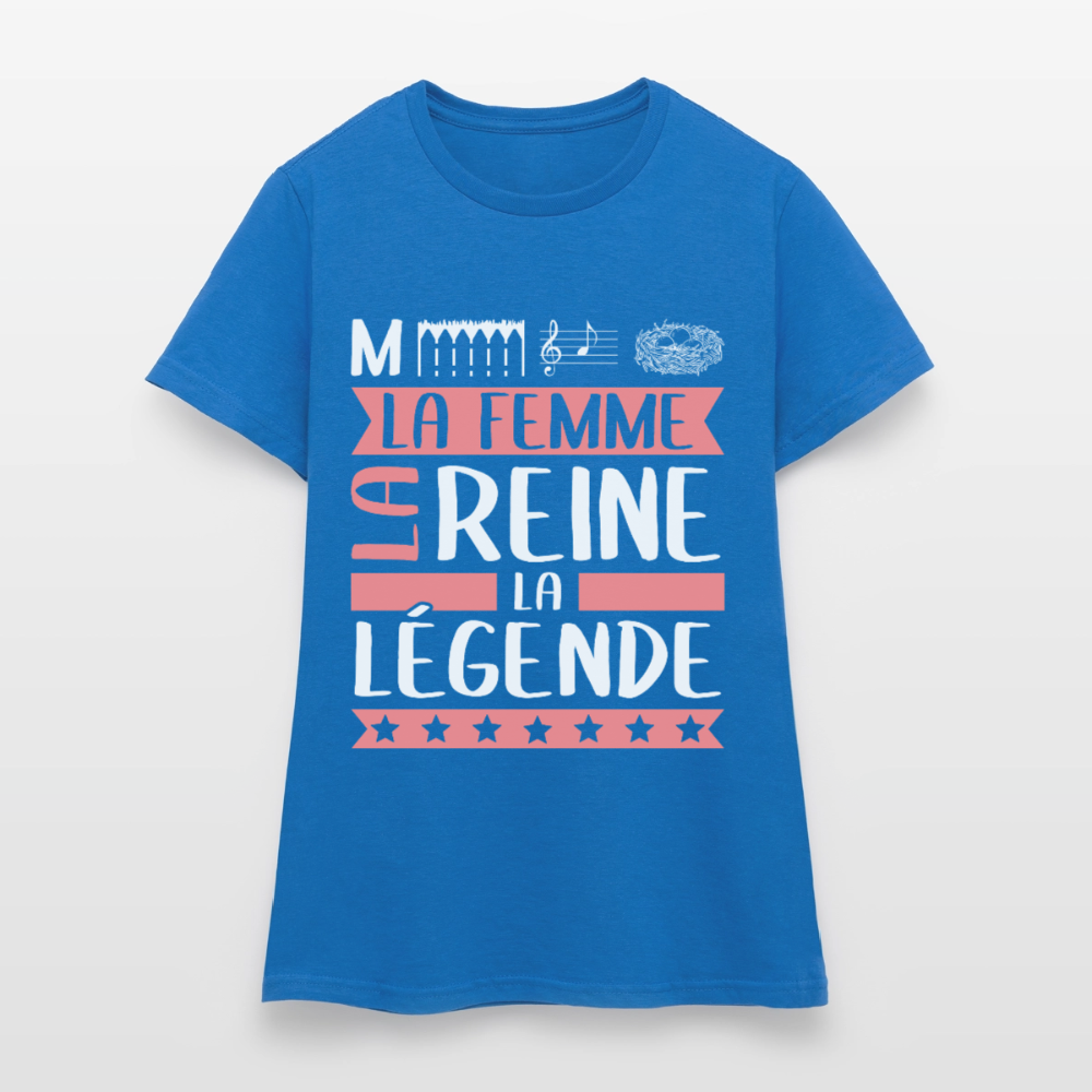 T-shirt femme Mélanie rébus – La femme, la reine, la légende - bleu royal